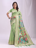 Light Green Linen Cotton Saree With Blouse Piece