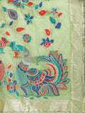 Light Green Linen Cotton Saree With Blouse Piece