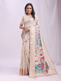 Cream Linen Cotton Saree With Blouse Piece