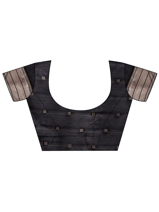 Black Linen Cotton Saree With Blouse Piece