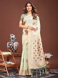 Sea Green Linen Cotton Saree With Blouse Piece