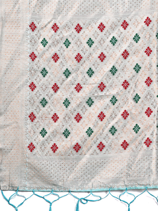 Sky Blue Linen Cotton Saree With Blouse Piece