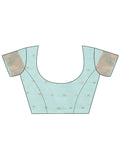 Sky Blue Linen Cotton Saree With Blouse Piece