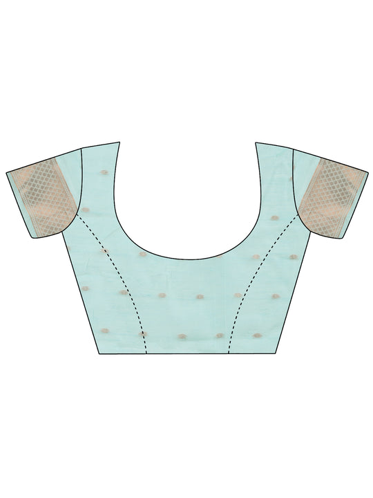 Sky Blue Linen Cotton Saree With Blouse Piece