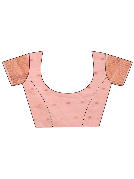 Peach Linen Cotton Saree With Blouse Piece