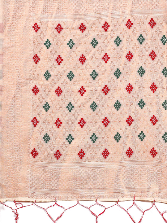 White Linen Cotton Saree With Blouse Piece