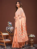 Orange Linen Cotton Saree With Blouse Piece