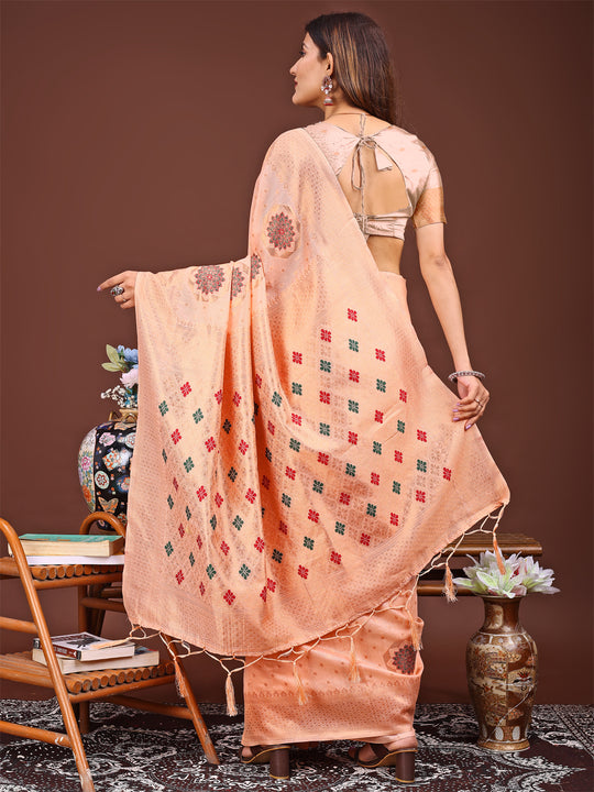 Orange Linen Cotton Saree With Blouse Piece