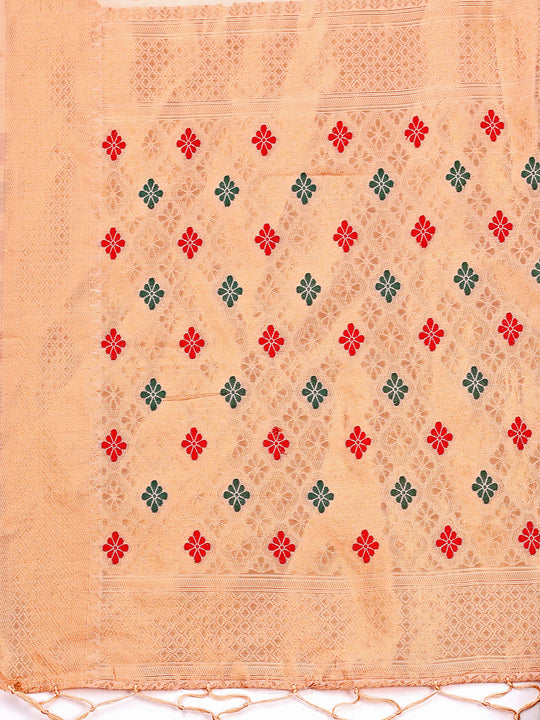 Orange Linen Cotton Saree With Blouse Piece