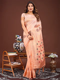 Orange Linen Cotton Saree With Blouse Piece
