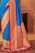 Blue Banarasi Silk Saree With Blouse