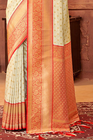 off White Banarasi Silk Saree With Blouse