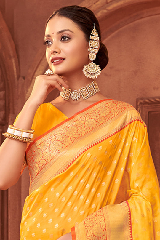 Mustard Banarasi Silk Saree With Blouse