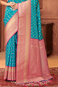 Sky Blue Banarasi Silk Saree With Blouse