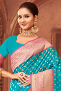 Sky Blue Banarasi Silk Saree With Blouse