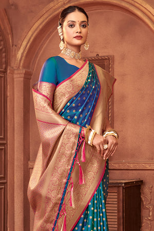 Sea Green Banarasi Silk Saree With Blouse