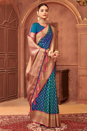 Sea Green Banarasi Silk Saree With Blouse