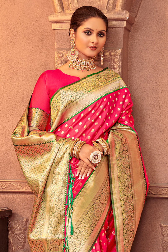 Magenta Banarasi Silk Saree With Blouse