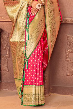 Magenta Banarasi Silk Saree With Blouse