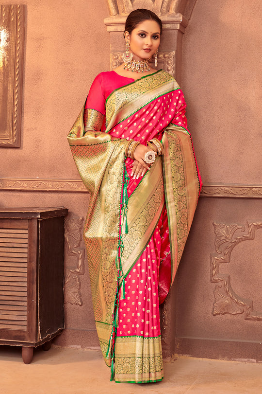 Magenta Banarasi Silk Saree With Blouse