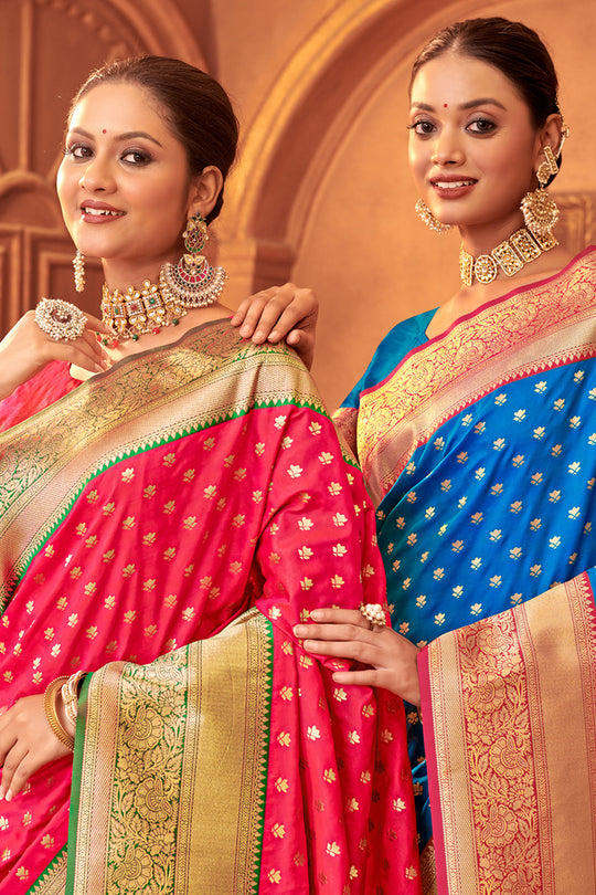 Magenta Banarasi Silk Saree With Blouse