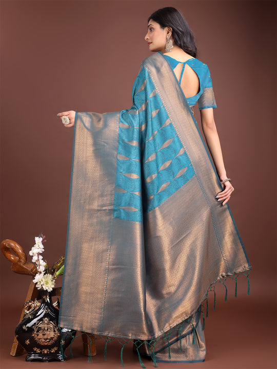 Sea Green Banarasi Silk Saree With Blouse Piece