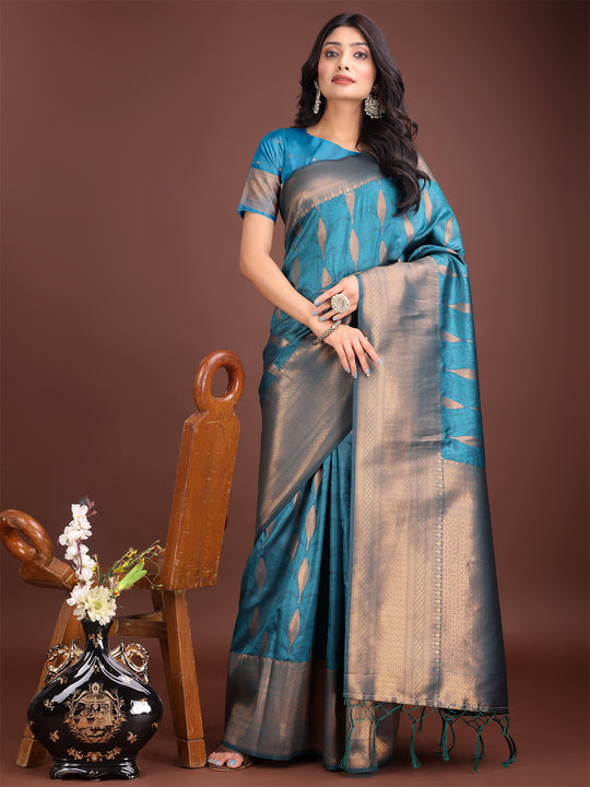 Sea Green Banarasi Silk Saree With Blouse Piece