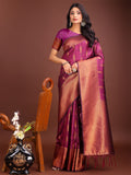 Purple Banarasi Silk Saree With Blouse Piece