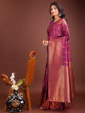 Purple Banarasi Silk Saree With Blouse Piece