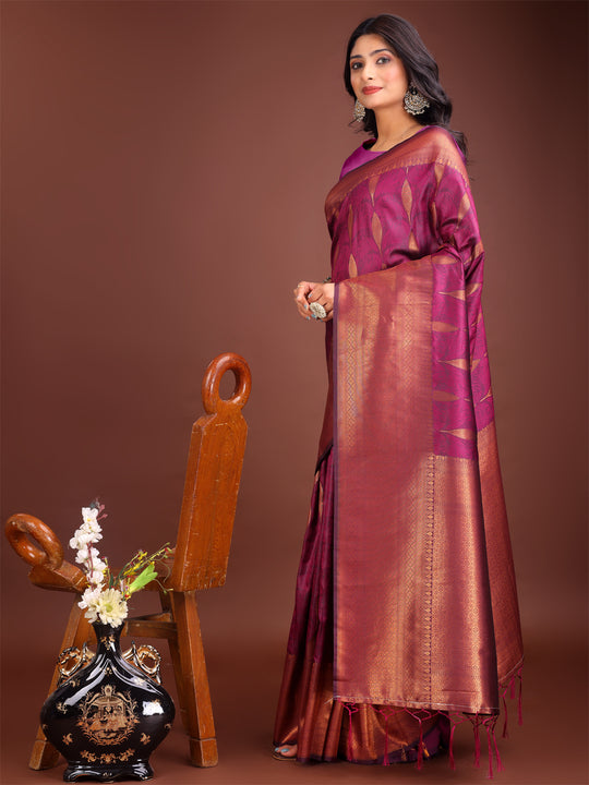 Purple Banarasi Silk Saree With Blouse Piece