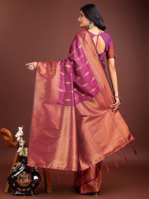Purple Banarasi Silk Saree With Blouse Piece