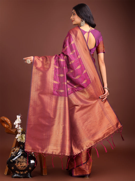 Purple Banarasi Silk Saree With Blouse Piece