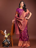 Purple Banarasi Silk Saree With Blouse Piece