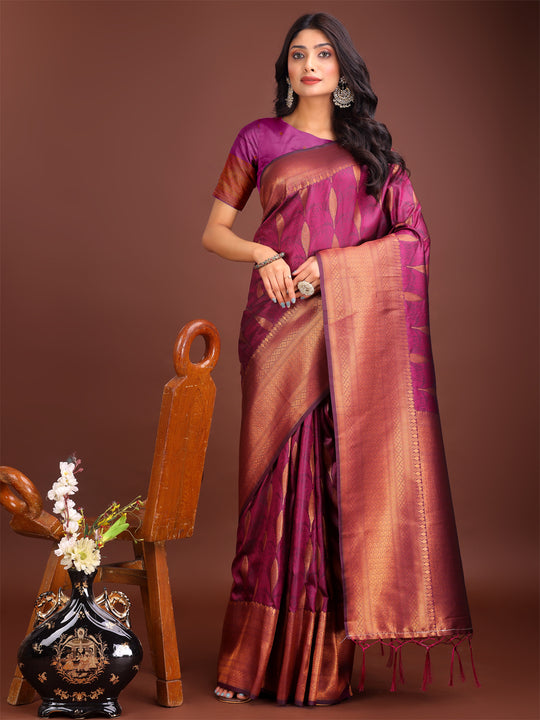 Purple Banarasi Silk Saree With Blouse Piece