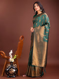 Green Banarasi Silk Saree With Blouse Piece