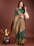 Green Banarasi Silk Saree With Blouse Piece