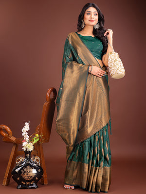 Green Banarasi silk Saree With Blouse Piece
