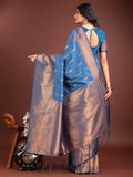 Sky Blue Banarasi Silk Saree With Blouse Piece