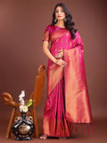 Magenta Banarasi Silk Saree With Blouse Piece