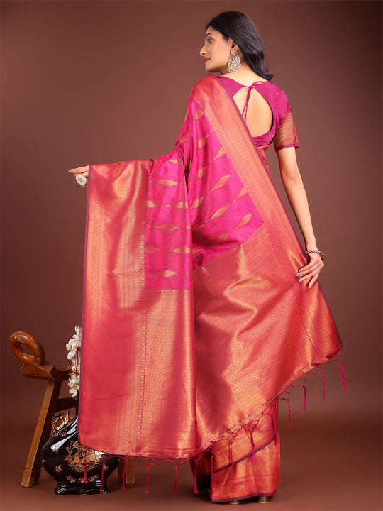 Magenta Banarasi Silk Saree With Blouse Piece