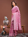 Pink Linen Cotton Saree With Blouse Piece
