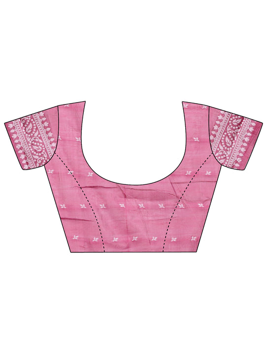 Pink Linen Cotton Saree With Blouse Piece