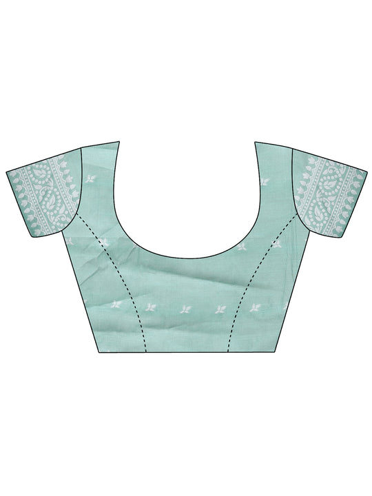 Sea Green Linen Cotton Saree With Blouse Piece