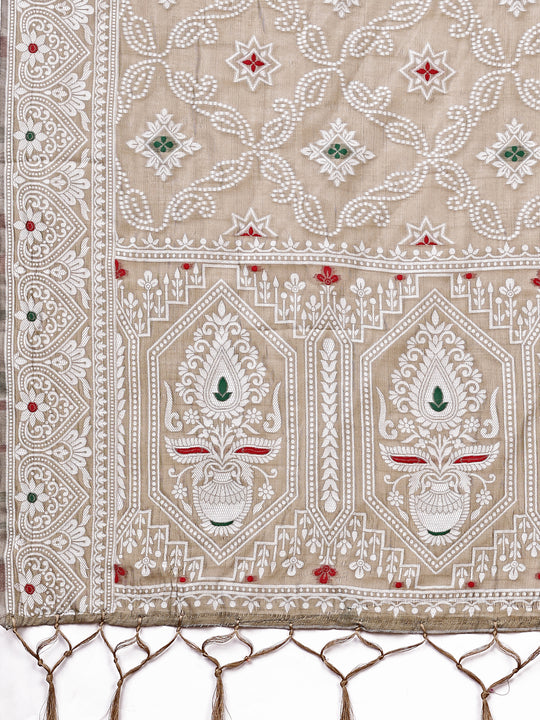 Brown Linen Cotton Saree With Blouse Piece