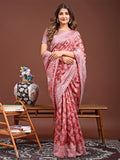 Peach Linen Cotton Saree With Blouse Piece