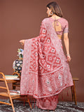 Peach Linen Cotton Saree With Blouse Piece