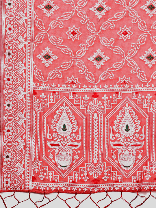 Peach Linen Cotton Saree With Blouse Piece