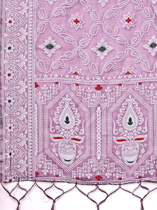 Purple Linen Cotton Saree With Blouse Piece