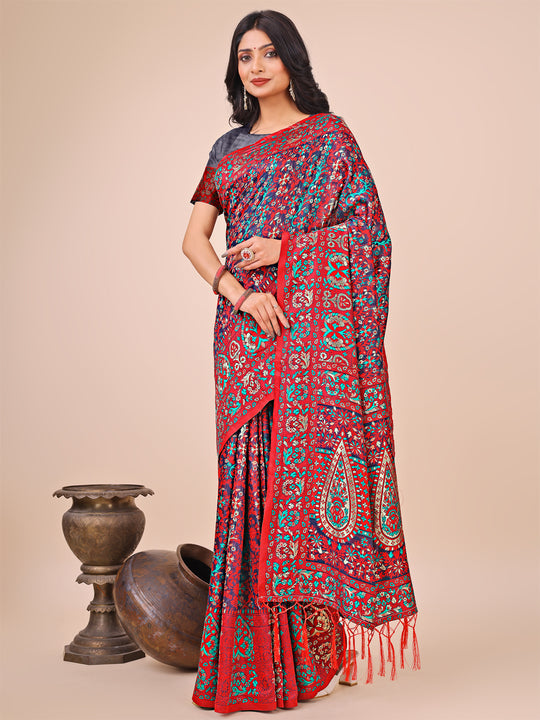 Pink Pashmina Cotton Saree With Blouse Piece