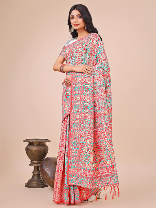 White Pashmina Cotton Saree With Blouse Piece